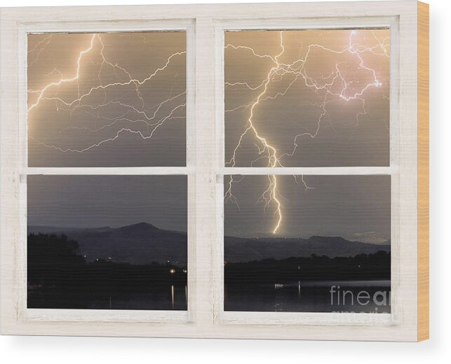 Lightning Wood Print featuring the photograph Stormy Night Window View by James BO Insogna