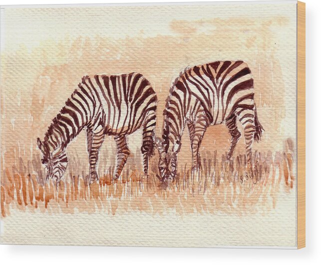 Animal Art Wood Print featuring the painting Stripe Buddies by Sarabjit Singh