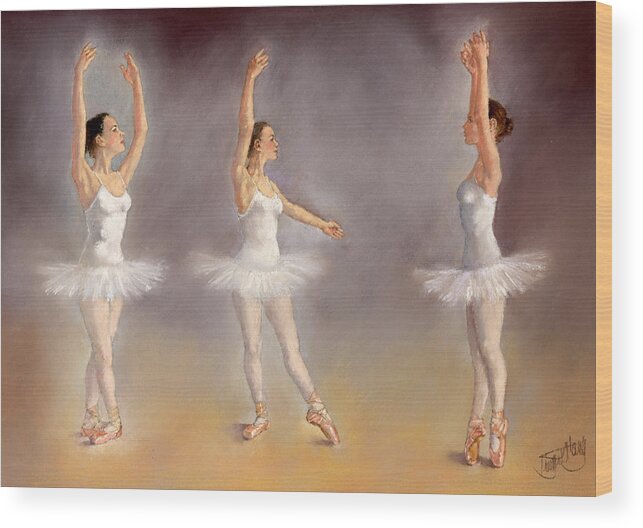 Dancing Wood Print featuring the painting Studies of a Ballet Dancer by Margaret Merry