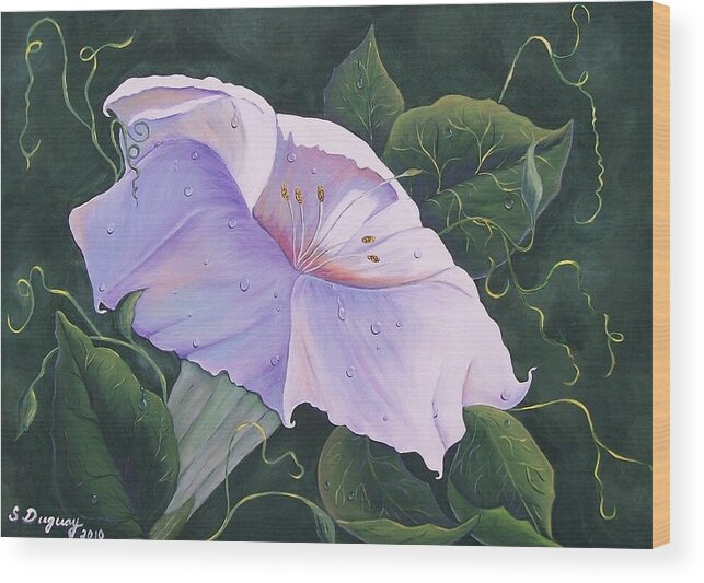  White Morning Glory Wood Print featuring the painting Morning Glory by Sharon Duguay