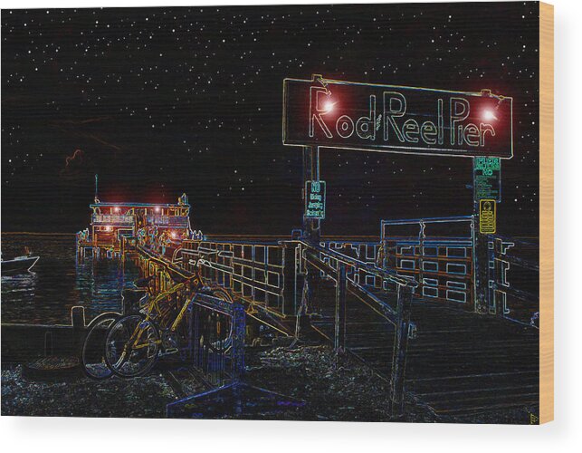 Rod And Reel Pier Anna Maria Island Florida Wood Print featuring the painting Summer night at the Pier by David Lee Thompson