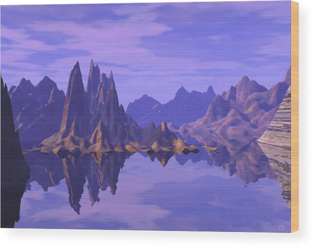 Summer Reflection Mountains Water Sky Fantasy Wood Print featuring the digital art Summer Reflection by Phillip Mossbarger