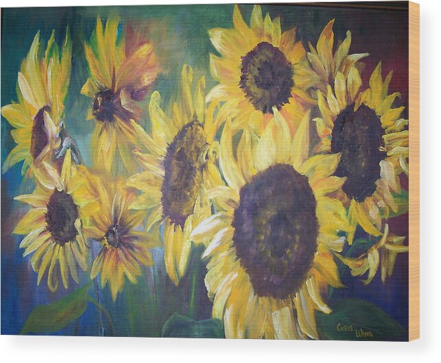 Sunflowers Wood Print featuring the painting Sunflowers by Chris Wing