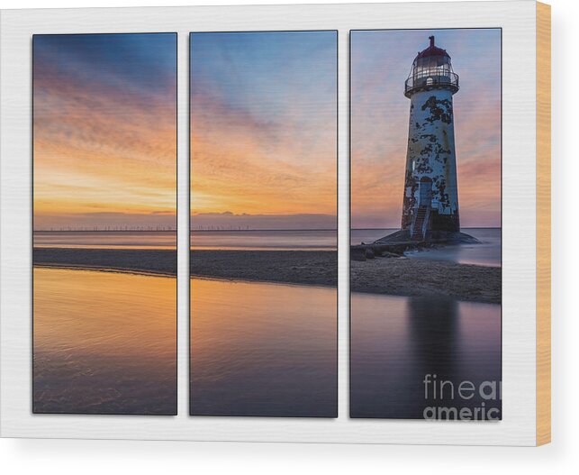 Lighthouse Wood Print featuring the photograph Sunset at the Lighthouse Tryptych by Ian Mitchell