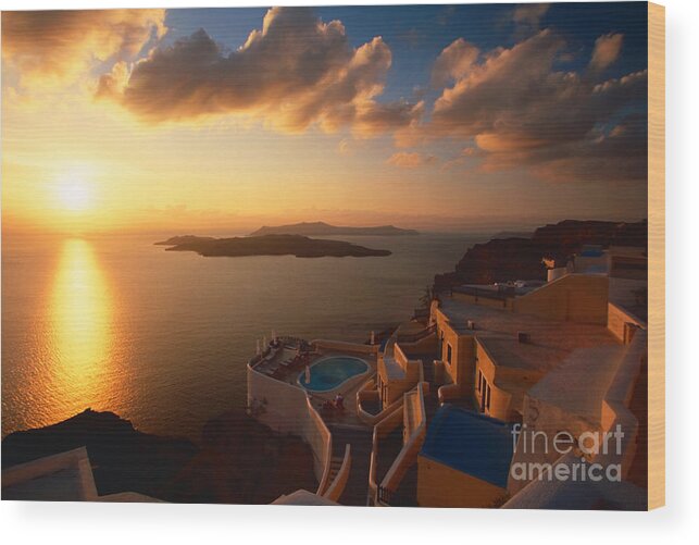 Santorini Wood Print featuring the photograph Sunset over the Aegean sea by Aiolos Greek Collections