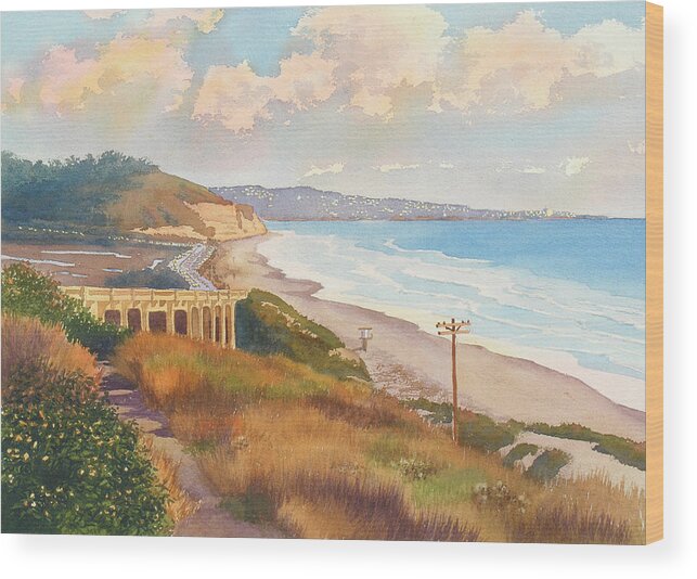 Sunset Wood Print featuring the painting Sunset View of Torrey Pines by Mary Helmreich