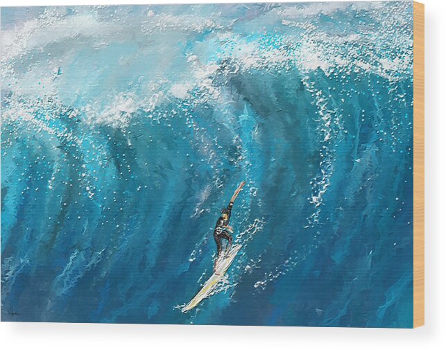 Surfing Art Wood Print featuring the painting Surf's Up- Surfing Art by Lourry Legarde