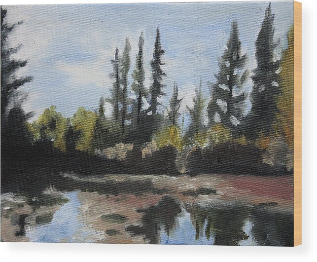 Landscape Wood Print featuring the painting Swimming Hole by Sarah Lynch