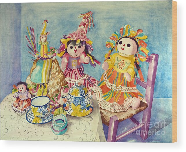 Girls Wood Print featuring the painting Talavera Tea with Friends by Kandyce Waltensperger