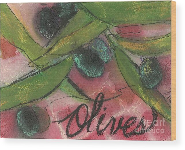 Wine Wood Print featuring the painting The Black Olive by Sherry Harradence