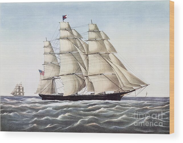 Boat Wood Print featuring the painting The Clipper Ship Flying Cloud by Currier and Ives