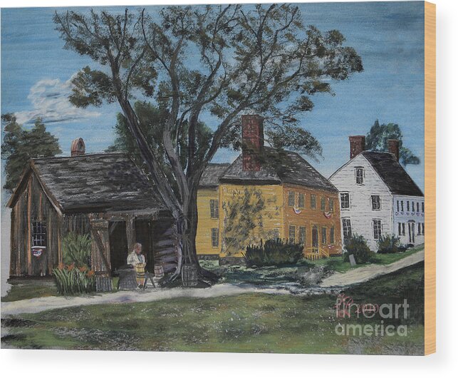 Strawbery Banke Wood Print featuring the pastel The Cooper by Francois Lamothe