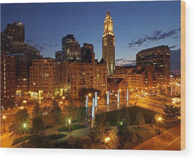 Boston Wood Print featuring the photograph The Custom House Tower in Boston by Juergen Roth