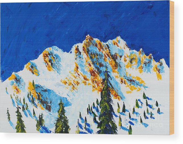 Mountains Wood Print featuring the painting The Four Sisters by Walt Brodis