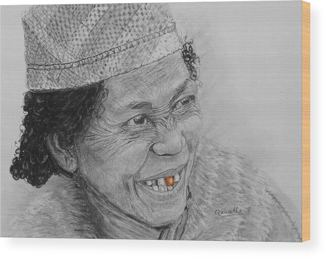 African Wood Print featuring the drawing The Gold Tooth by Quwatha Valentine