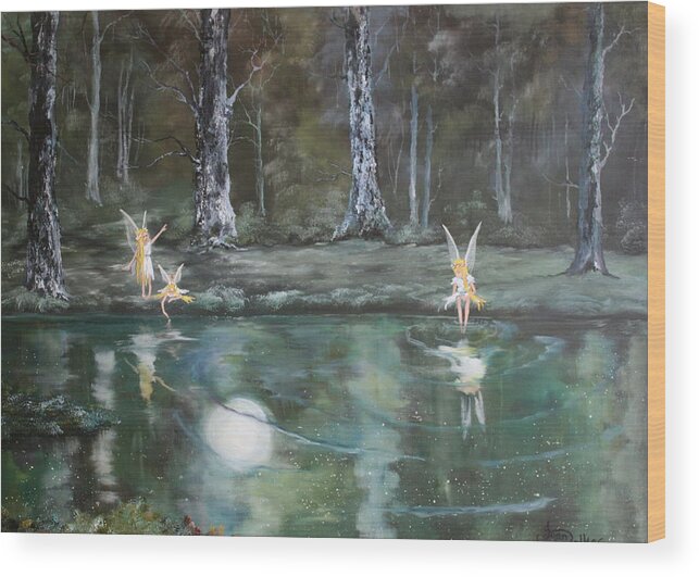 Fairies Wood Print featuring the painting The Moon Fairies by Jean Walker