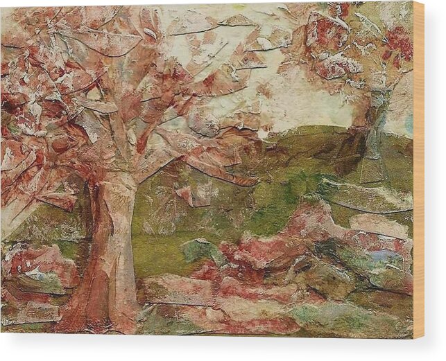 Landscape Wood Print featuring the painting The Old Fence Line by Mary Wolf