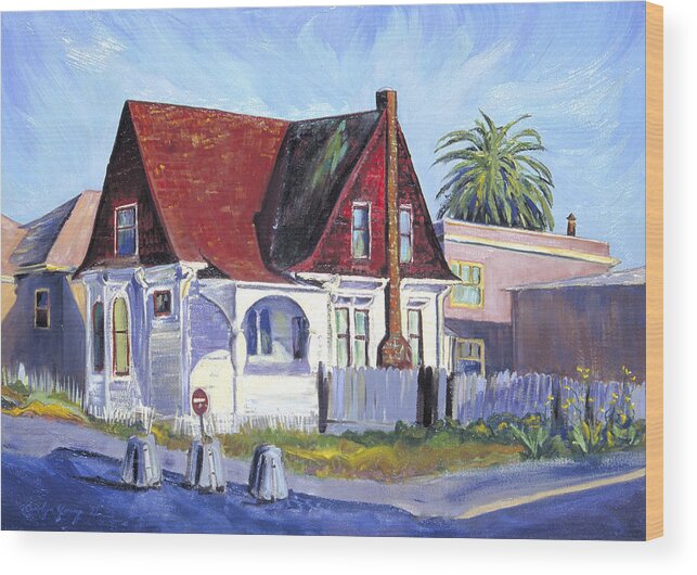 Urban Landscape Painting Wood Print featuring the painting The Red Roof House by Asha Carolyn Young