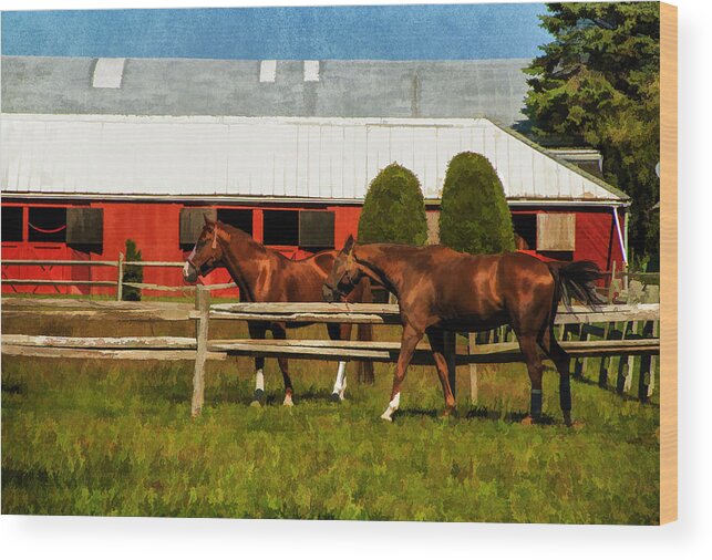 Horses Wood Print featuring the photograph The Red Stable by Cathy Kovarik