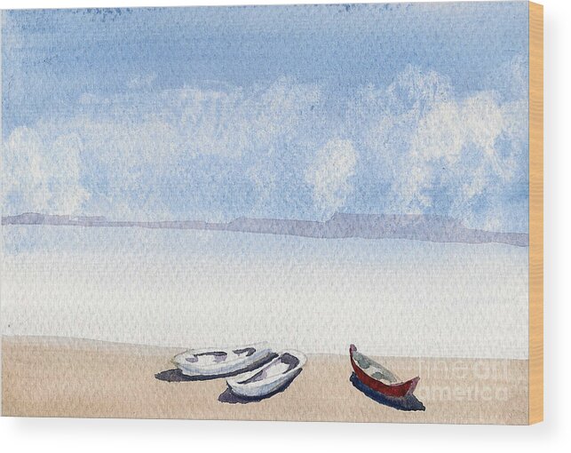 Boats Wood Print featuring the painting The Shore by Asha Sudhaker Shenoy
