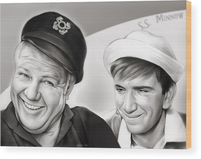 Gilligan's Island Wood Print featuring the mixed media The Skipper and Gilligan by Greg Joens
