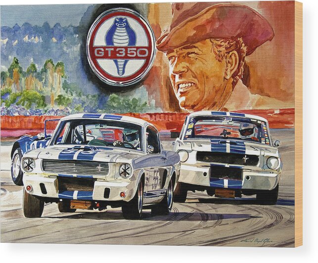 Shelby Artwork Wood Print featuring the painting The Thundering Blue Stripe GT-350 by David Lloyd Glover