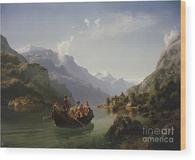 Adolph Tidemand Wood Print featuring the painting The wedding procession in Hardanger by Adolph Tidemand