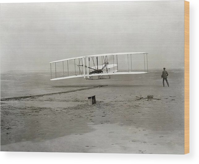 Human Wood Print featuring the photograph The Wright brothers' first powered by Science Photo Library