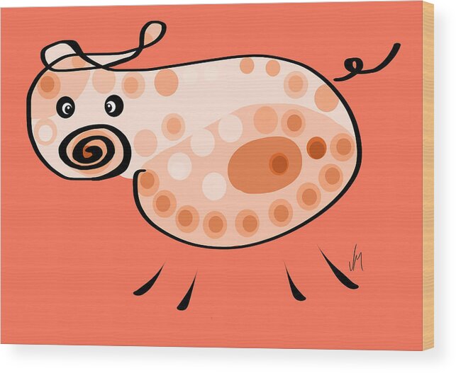 Pig Wood Print featuring the digital art Thoughts and colors series pig by Veronica Minozzi