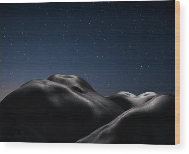 Mature Adult Wood Print featuring the photograph Three Human Naked Bodies Against Starry by Jonathan Knowles