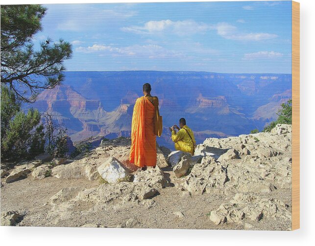 Grand Canyon Wood Print featuring the photograph Tibetan Monks at Grand Canyon by Glory Ann Penington