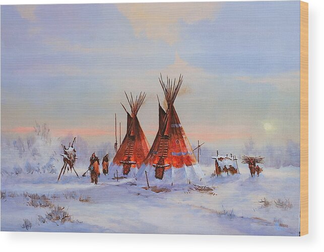 Indian Tipis Wood Print featuring the painting Times Gone By by Richard Hinger