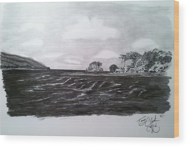 Seascape Wood Print featuring the drawing Tomales Bay by Tony Clark