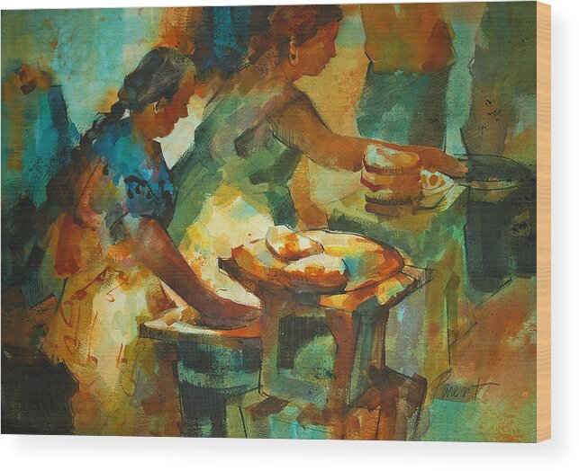 Mexico Wood Print featuring the painting Tortillas Caliente by Roger Parent