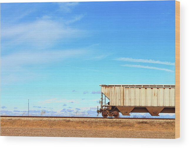 Train Wood Print featuring the photograph Train Car On Railroad Tracks by Ghornephoto