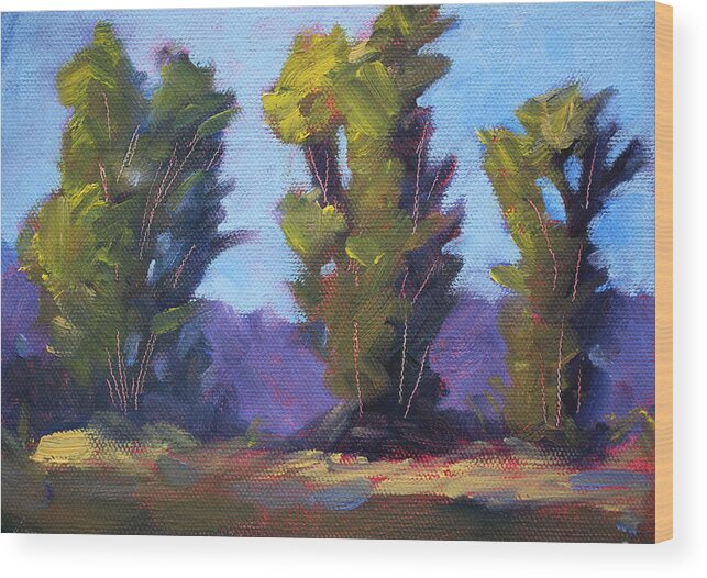 Abstract Wood Print featuring the painting Tree Line by Nancy Merkle