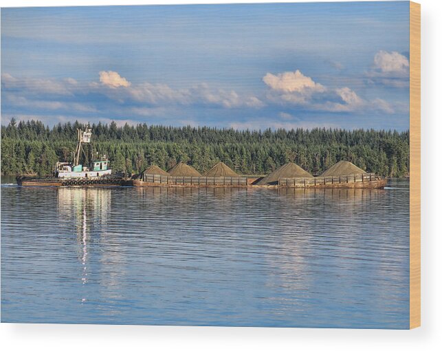 Barge Wood Print featuring the photograph Tug boat and barge by Ron Roberts