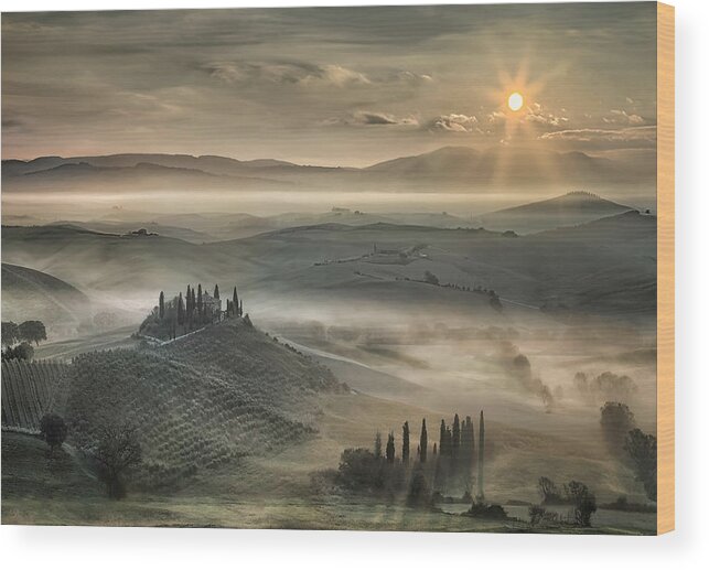 Landscape Wood Print featuring the photograph Tuscan Morning by Christian Schweiger