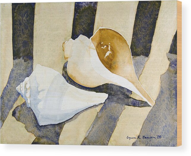 Shells Wood Print featuring the painting Two Shells by Lynn Hansen