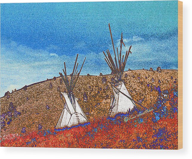 American Indian Wood Print featuring the photograph Two Teepees by Kae Cheatham