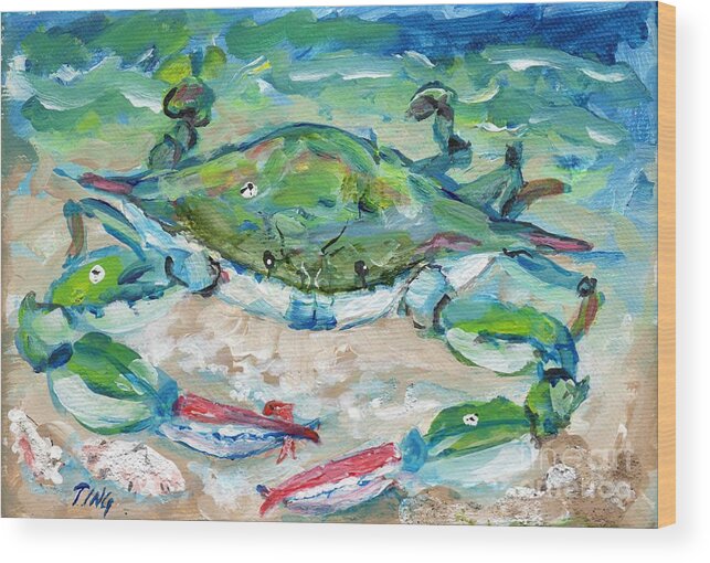 Crabs Wood Print featuring the painting Tybee Blue Crab mini series by Doris Blessington
