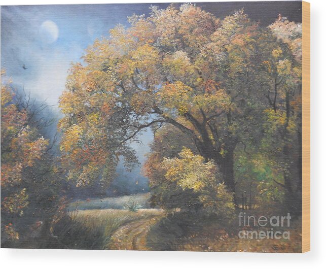 Autumn Wood Print featuring the painting Under the moonlight by Sorin Apostolescu