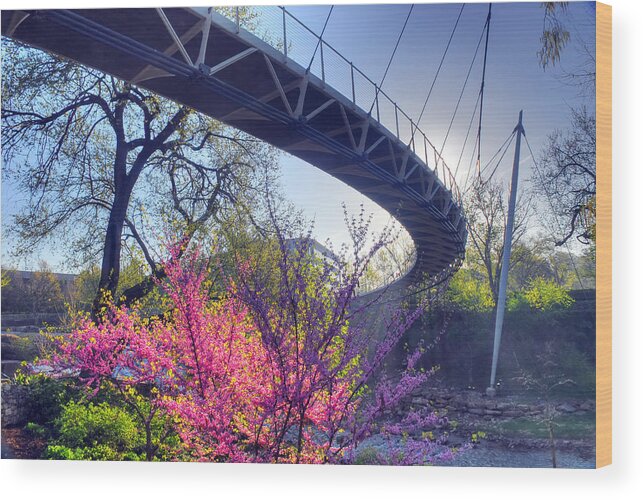 Upstate Sc Wood Print featuring the photograph Underneath The Liberty Bridge in Downtown Greenville SC by Willie Harper