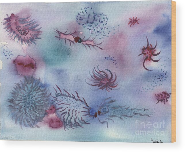 Sea Creatures Wood Print featuring the painting Underwater Friends by Julia Stubbe