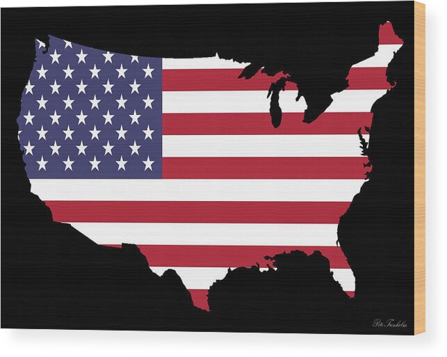 Map Wood Print featuring the photograph USA and Flag by Pete Trenholm