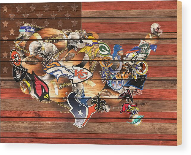 Nfl Wood Print featuring the painting Usa Nfl Map Collage 10 by Bekim M