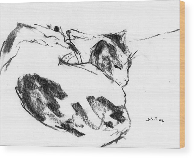 Cat Wood Print featuring the drawing Vi_6 by Karina Plachetka