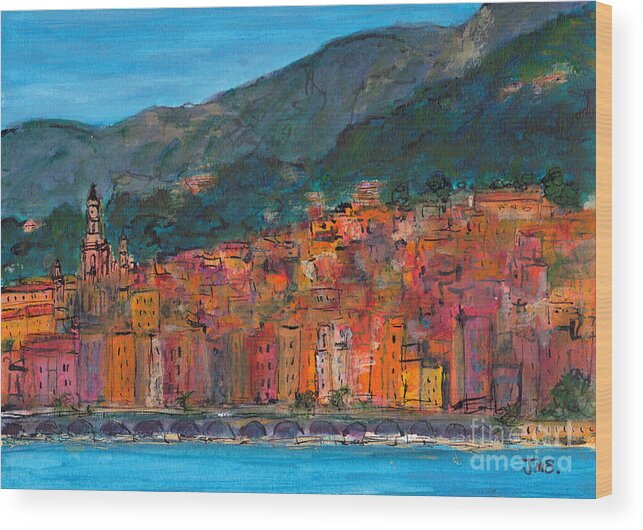 France Wood Print featuring the painting Vieux Menton by Jackie Sherwood