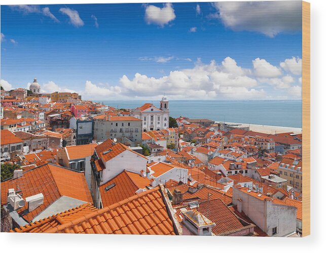 Built Structure Wood Print featuring the photograph View of Alfama From Miradouro de Santa Luzia, Lisbon, Portugal by Artherng