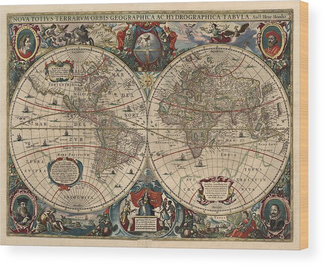 World Wood Print featuring the photograph Vintage Map of The World 1641 by Adam Shaw